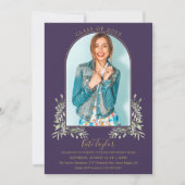 Gouden Boog Foto Paars Loof Afstuderen Kaart (Voorkant)