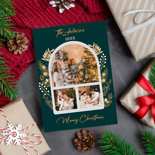 Gouden boog Foto Vakantie Groen Kerstmis Kaart