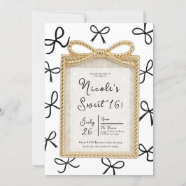 Gouden Boog Frame & Kleine Zwarte Bogen Sweet 16 F Kaart