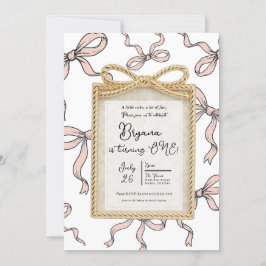 Gouden Boog Frame Roze Lint Boog 1e Verjaardag Kaart