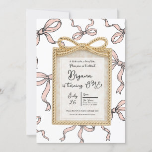 Gouden Boog Frame Roze Lint Boog 1e Verjaardag Kaart