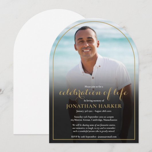 Gouden Boog Funeral Foto Herdenking van het Leven Kaart (Voorkant / Achterkant)