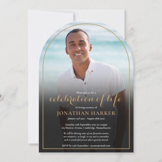 Gouden Boog Funeral Foto Herdenking van het Leven Kaart (Voorkant)