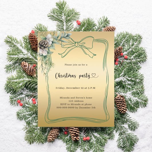 Gouden boog grenen groen Kerstfeest uitnodiging