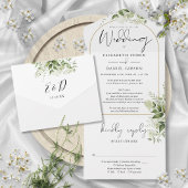 Gouden boog groen bloemen details RSVP bruiloft All In One Uitnodiging