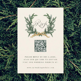 Gouden Boog & Groene Dennenkrans Trouw QR Code Ivo RSVP Kaartje