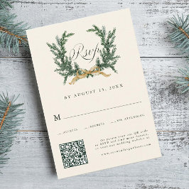 Gouden Boog & Groene Dennenkrans Trouw QR Code Ivo RSVP Kaartje