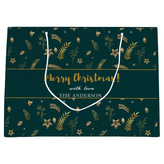Gouden boog Groene Kerstmis Elegant Modern Groot Cadeauzakje (Voorkant)