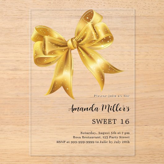 Gouden boog helder Sweet 16 Acryl Uitnodigingen (Voorkant)
