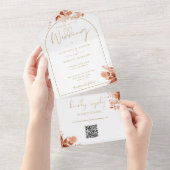 Gouden Boog Herfst Bloem QR Code Bruiloft All In One Uitnodiging (Afscheurbaar)