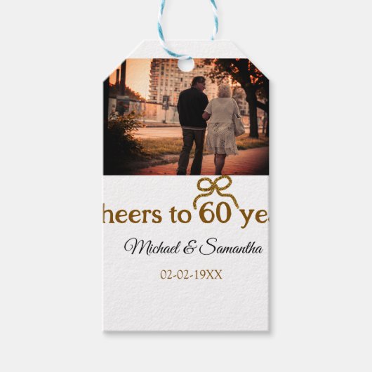 Gouden boog juichen voor 60-jarig huwelijk cadeaulabel (Voorkant)