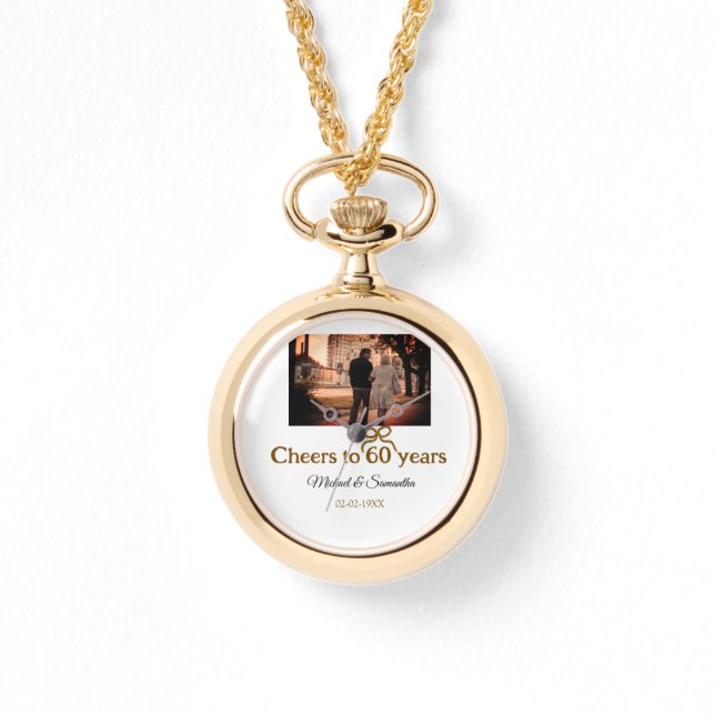 Gouden boog juichen voor 60-jarig huwelijk horloge (Voorkant)