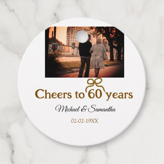 Gouden boog juicht 60 jaar jubileum huwelijk toe bedankjes labels (Voorkant)