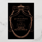 Gouden Boog Lint Tiara Lijst Zwart Quinceañera Folie Uitnodiging (Voorkant)