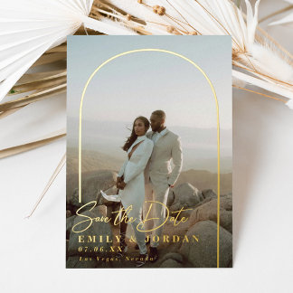 Gouden boog Moderne minimale foto Save the Date Folie Uitnodiging