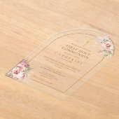 Gouden Boog Pampas Gras Bloem Eerste Heilige Commu Acryl Uitnodigingen (Laagn)