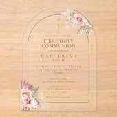 Gouden Boog Pampas Gras Bloem Eerste Heilige Commu Acryl Uitnodigingen (Voorkant)