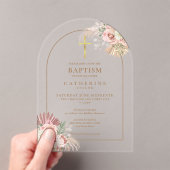 Gouden Boog Pampas Gras Bloemen Meisje Doop Acryl Uitnodigingen (Insitu (Draagbaar))