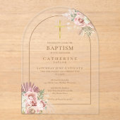 Gouden Boog Pampas Gras Bloemen Meisje Doop Acryl Uitnodigingen (Voorkant)