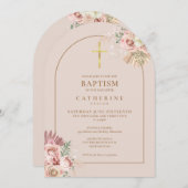 Gouden Boog Pampas Gras Bloemen Meisje Doop Kaart (Voorkant / Achterkant)