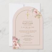 Gouden Boog Pampas Gras Bloemen Meisje Doop Kaart (Voorkant)