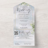 Gouden Boog QR Code Groene Winter Huwelijk All In One Uitnodiging (Binnen)