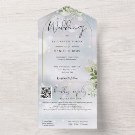 Gouden Boog QR Code Groene Winter Huwelijk All In One Uitnodiging