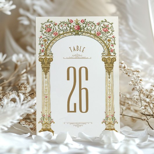 Gouden Boog & Roze Rozen Tafelnummer