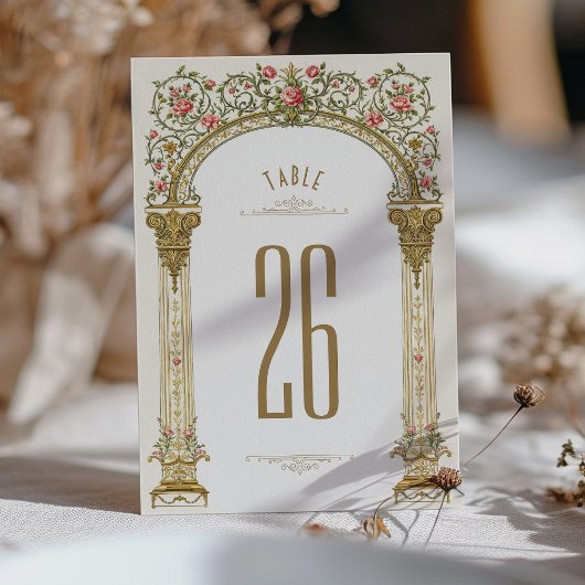  Gouden Boog & Roze Rozen Tafelnummer