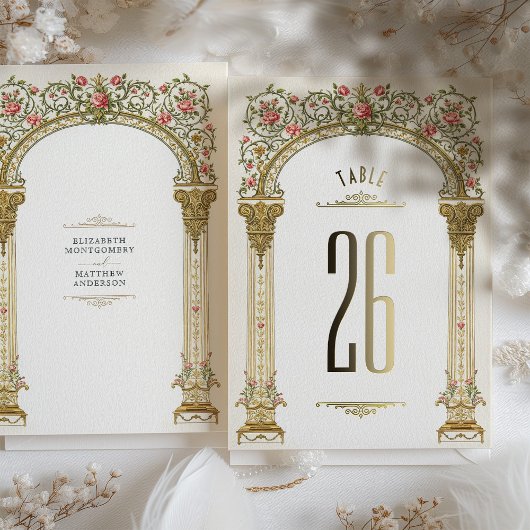  Gouden Boog & Roze Rozen Tafelnummer