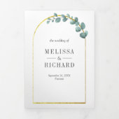 Gouden boog rustieke eucalyptus foto krans bruilof drieluik uitnodiging (Cover)