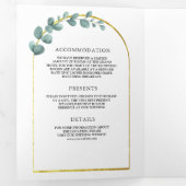 Gouden boog rustieke eucalyptus foto krans bruilof drieluik uitnodiging (Binnenzijde eerst)