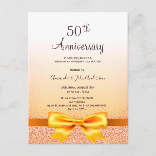 Gouden boog uitnodiging 50-jarig huwelijksjubileum (Voorkant)