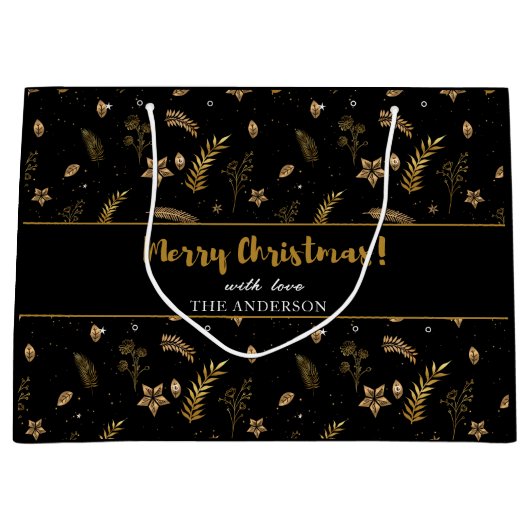 Gouden boog Zwart Kerstmis Elegant Modern Groot Cadeauzakje (Voorkant)