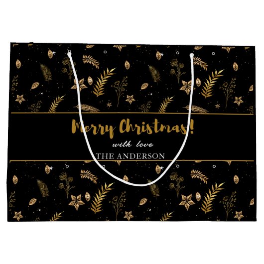 Gouden boog Zwart Kerstmis Elegant Modern Groot Cadeauzakje (Achterkant)