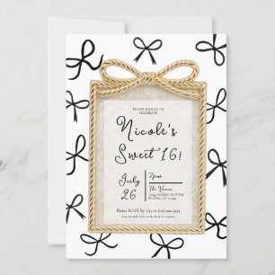 Gouden boogframe & kleine zwarte strikken Sweet 16 Kaart