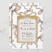 Gouden Boogframe Roze Lint Baby Shower Kaart (Voorkant / Achterkant)