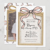 Gouden Boogframe Roze Lint Eerste Verjaardag Kaart (Voorkant / Achterkant)