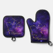 Gouden Boogschutter Constellatie op Donkere Melkwe Ovenwant & Pannenlap Set (Voorkant)