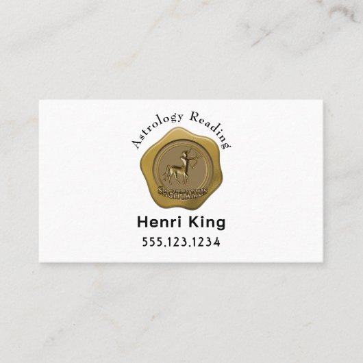 Gouden Boogschutter Seal Munt & QR Code Astrologie Visitekaartje (Voorkant)