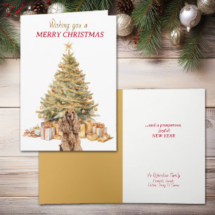 Gouden Boom Buff Cocker Spaniel Kerstmis Feestdagen Kaart