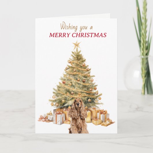 Gouden Boom Buff Cocker Spaniel Kerstmis Feestdagen Kaart (Voorkant)