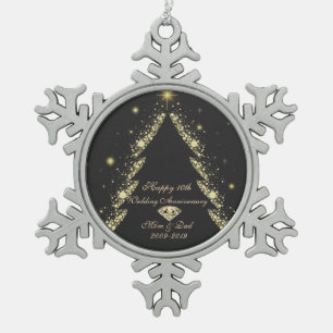 Gouden Boom, Diamanten 10-jarig Huwelijksjubileum Tin Sneeuwvlok Ornament