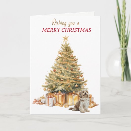 Gouden Boom Havanese Hond Kerstmis Feestdagen Kaart (Voorkant)