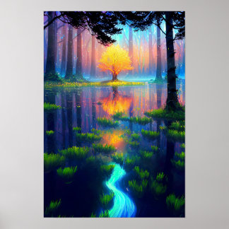 Gouden Boom in de Aura van het Magische Moeras Poster