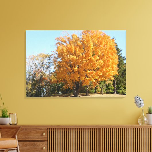 Gouden boom in de herfst canvas afdruk (Insitu (Woonkamer))