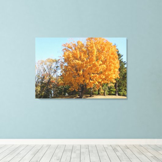 Gouden boom in de herfst canvas afdruk (Insitu (Houten vloer))