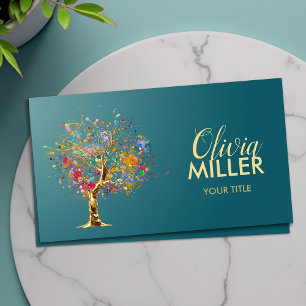 Gouden Boom - Kleurrijke Spatten op Ming Groen Visitekaartje