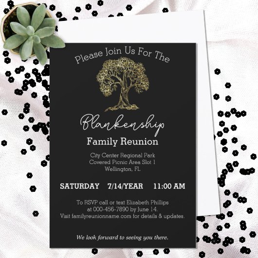 Gouden Boom Kunstwerk Eendaagse Familie Reünie Par Kaart