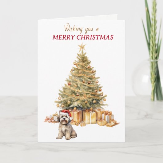 Gouden Boom Lhasa Apso Hond Kerst Kaart (Voorkant)